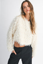 Cream Mesh Feather Textured Long Sleeve Pull Over Top