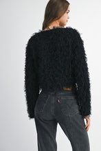 Black Mesh Feather Textured Long Sleeve Pull Over Top