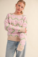 Pink Flower Flower Fuzzy Texture Floral Sweater
