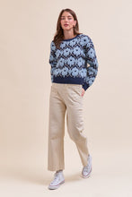Blue Flower Fuzzy Texture Floral Sweater