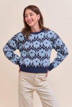 Blue Flower Fuzzy Texture Floral Sweater