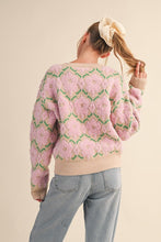 Pink Flower Flower Fuzzy Texture Floral Sweater