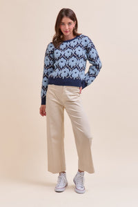 Blue Flower Fuzzy Texture Floral Sweater