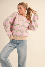 Pink Flower Flower Fuzzy Texture Floral Sweater