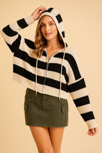 Ivory/Black Zip Up Cable Knit Hoodie