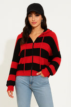 Red/Black Zip Up Cable Knit Hoodie