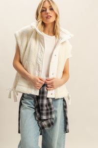 White Cozy Sherpa Vest Jacket With Tie-up Side Details