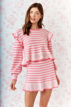 Pink Striped Ruffle Knit Set