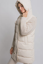 Ivory Hooded Long Quilted Puffer Vest