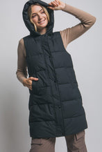 Black Hooded Long Quilted Puffer Vest
