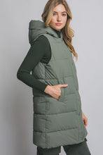 Olive Hooded Long Quilted Puffer Vest
