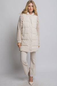 Ivory Hooded Long Quilted Puffer Vest