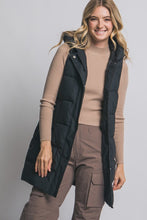 Black Hooded Long Quilted Puffer Vest