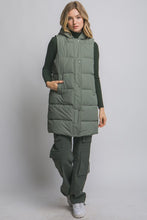 Olive Hooded Long Quilted Puffer Vest