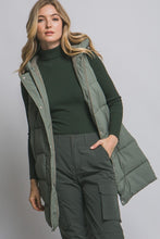 Olive Hooded Long Quilted Puffer Vest