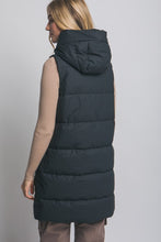 Black Hooded Long Quilted Puffer Vest
