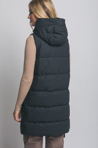 Black Hooded Long Quilted Puffer Vest