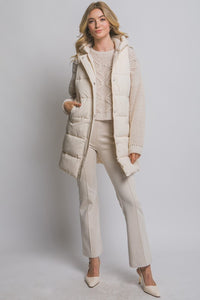 Ivory Hooded Long Quilted Puffer Vest