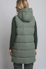 Olive Hooded Long Quilted Puffer Vest