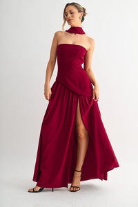 Burgundy Parisian Lace-up Maxi Dress