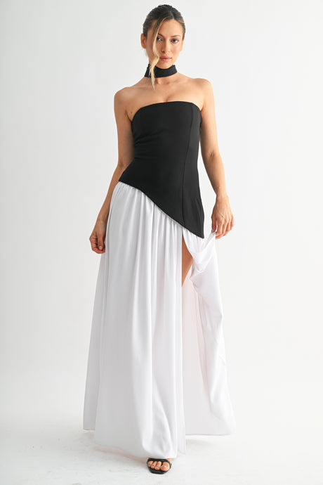 Black/White Parisian Lace-up Maxi Dress