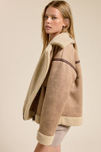 Taupe Contrast Detail Faux Fur Moto Jacket
