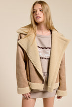 Taupe Contrast Detail Faux Fur Moto Jacket