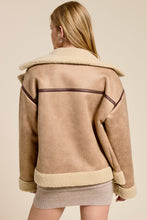 Taupe Contrast Detail Faux Fur Moto Jacket