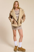 Taupe Contrast Detail Faux Fur Moto Jacket