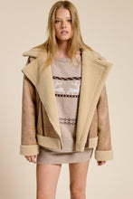 Taupe Contrast Detail Faux Fur Moto Jacket