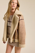 Taupe Contrast Detail Faux Fur Moto Jacket
