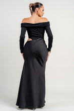 Black Stretch Woven Bodysuit W/ Satin Effect Maxi Dress
