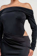 Black Stretch Woven Bodysuit W/ Satin Effect Maxi Dress