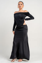 Black Stretch Woven Bodysuit W/ Satin Effect Maxi Dress