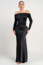 Black Stretch Woven Bodysuit W/ Satin Effect Maxi Dress
