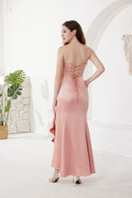 Rose Pink Strapless Ruffle Long Formal Dress