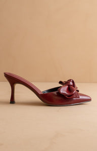 Burgundy Wine The Jane - Pointed Toe Bow Accent Kitten Heels