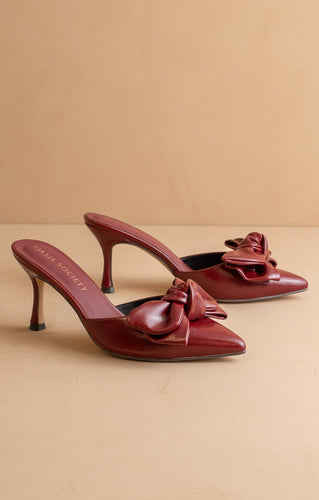 Burgundy Wine The Jane - Pointed Toe Bow Accent Kitten Heels