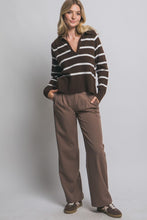 Brown V-neck Stripe Polo Sweater
