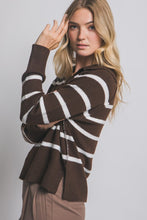 Brown V-neck Stripe Polo Sweater