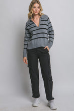 H.Grey V-neck Stripe Polo Sweater