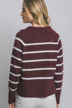 Burgundy V-neck Stripe Polo Sweater