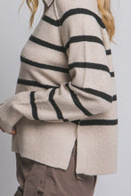 Beige V-neck Stripe Polo Sweater