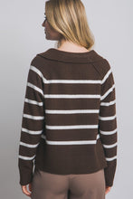 Brown V-neck Stripe Polo Sweater
