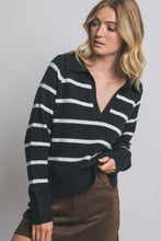 Black V-neck Stripe Polo Sweater