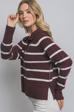Burgundy V-neck Stripe Polo Sweater
