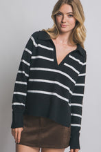 Black V-neck Stripe Polo Sweater
