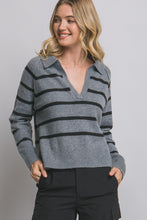 H.Grey V-neck Stripe Polo Sweater
