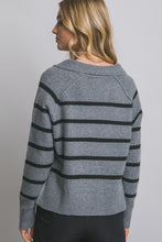 H.Grey V-neck Stripe Polo Sweater