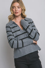 H.Grey V-neck Stripe Polo Sweater